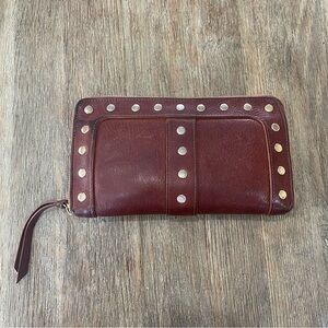 Leather Clutch Studded Wallet Large Brown